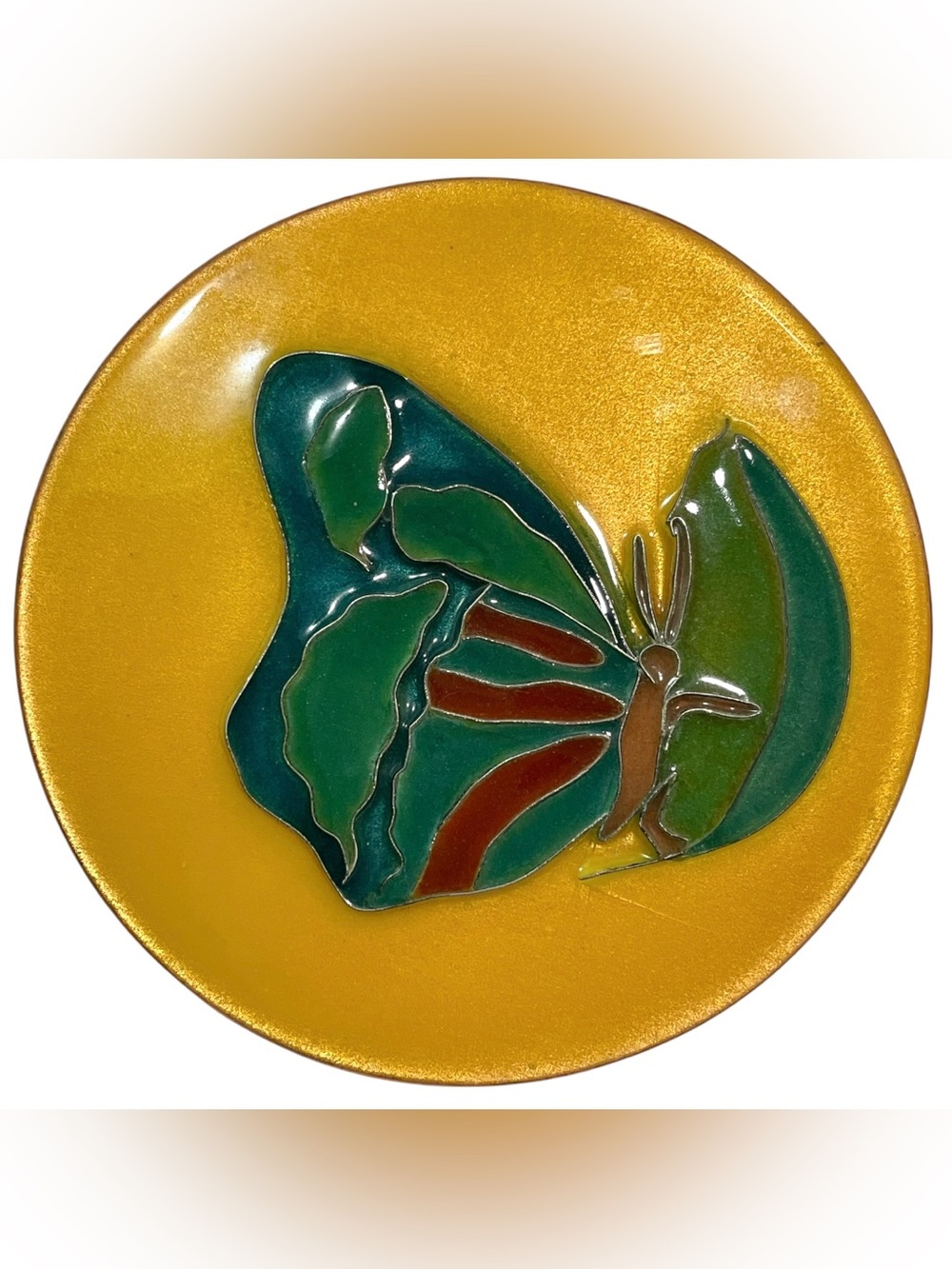 Vintage 1970s Muriel Prejean Signed Enamel on Copper Cloisonné Decorative Plate